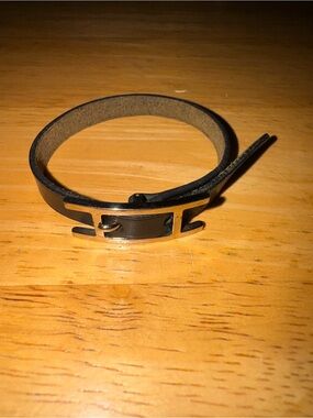 Hermes black leather wrap bracelet with gold H buckle WITH COA!